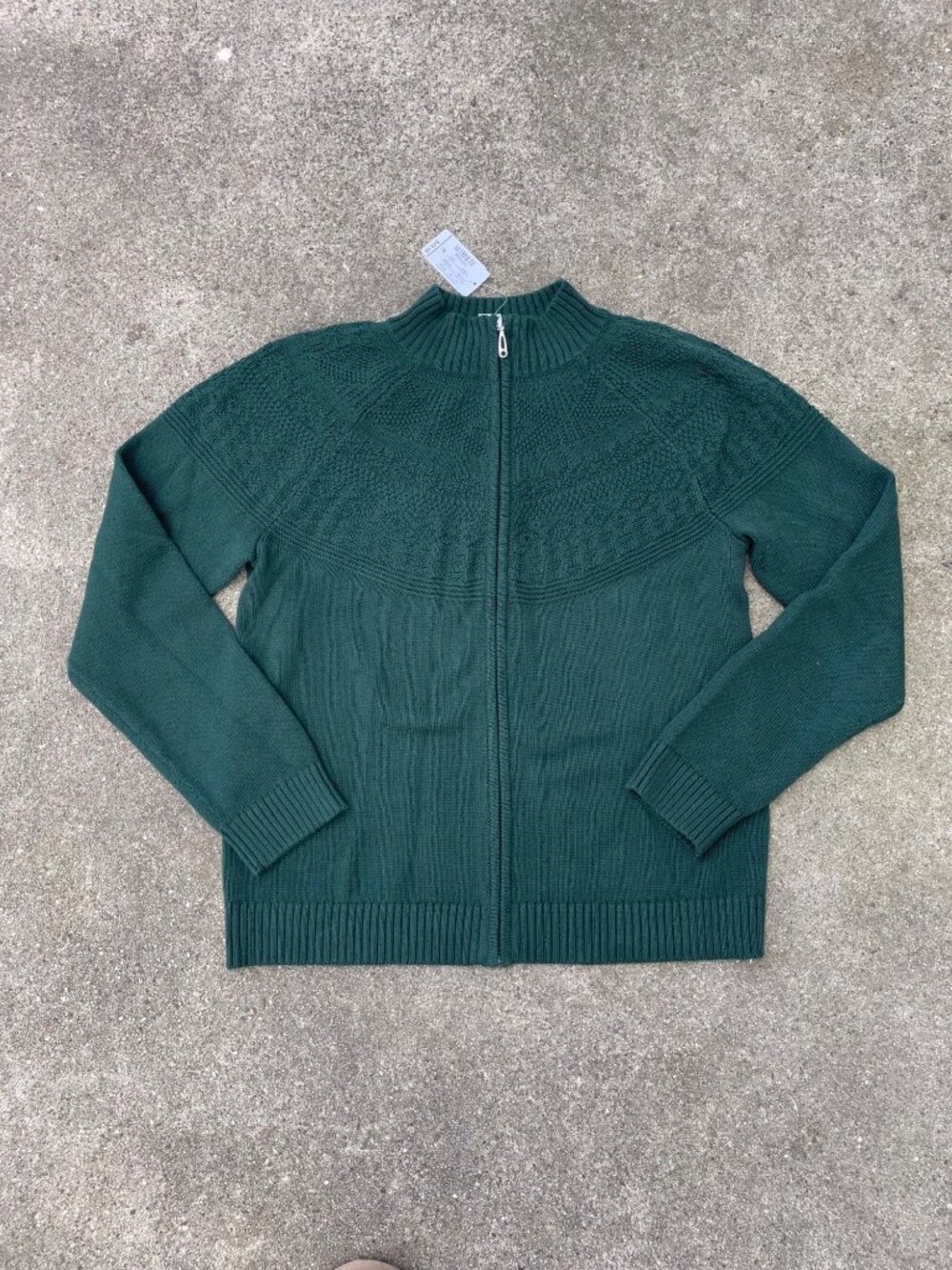 NWT VTG Y2K Cardigan Knit Zip Up Sweater Forest Green 100% Cotton Fisherman Sz M